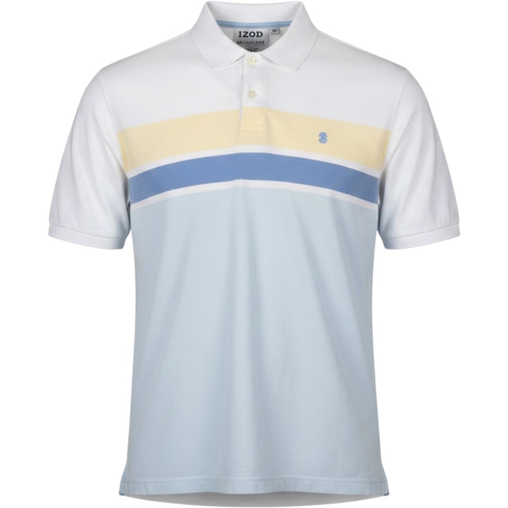 IZOD Polo Shirt Mens XL White Blue Yellow Striped Stretch Performance Coastal